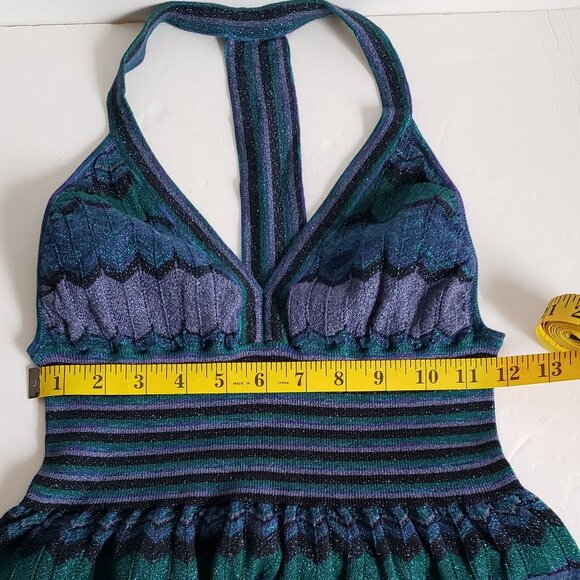 Metallic PEACOCK Halter T-back Sexy Top Clubbing Disco Shimmery Chevron - Picture 3 of 13